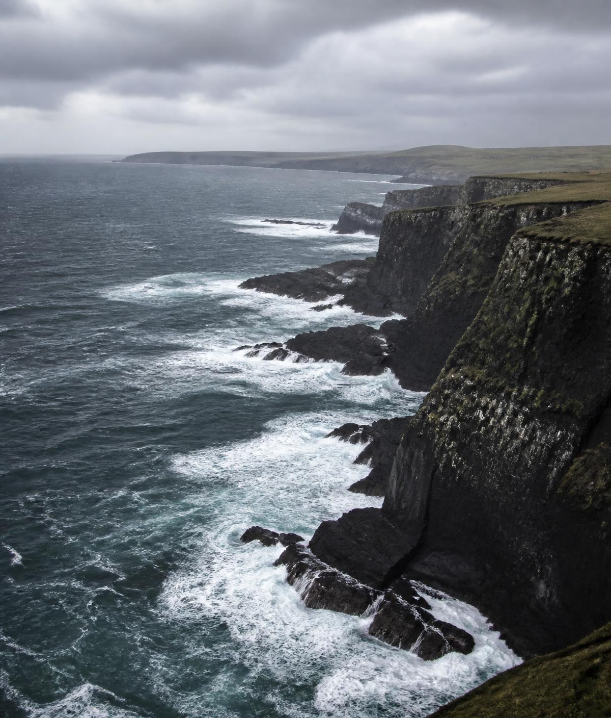 Irish Atlantic coastline in stormy weather